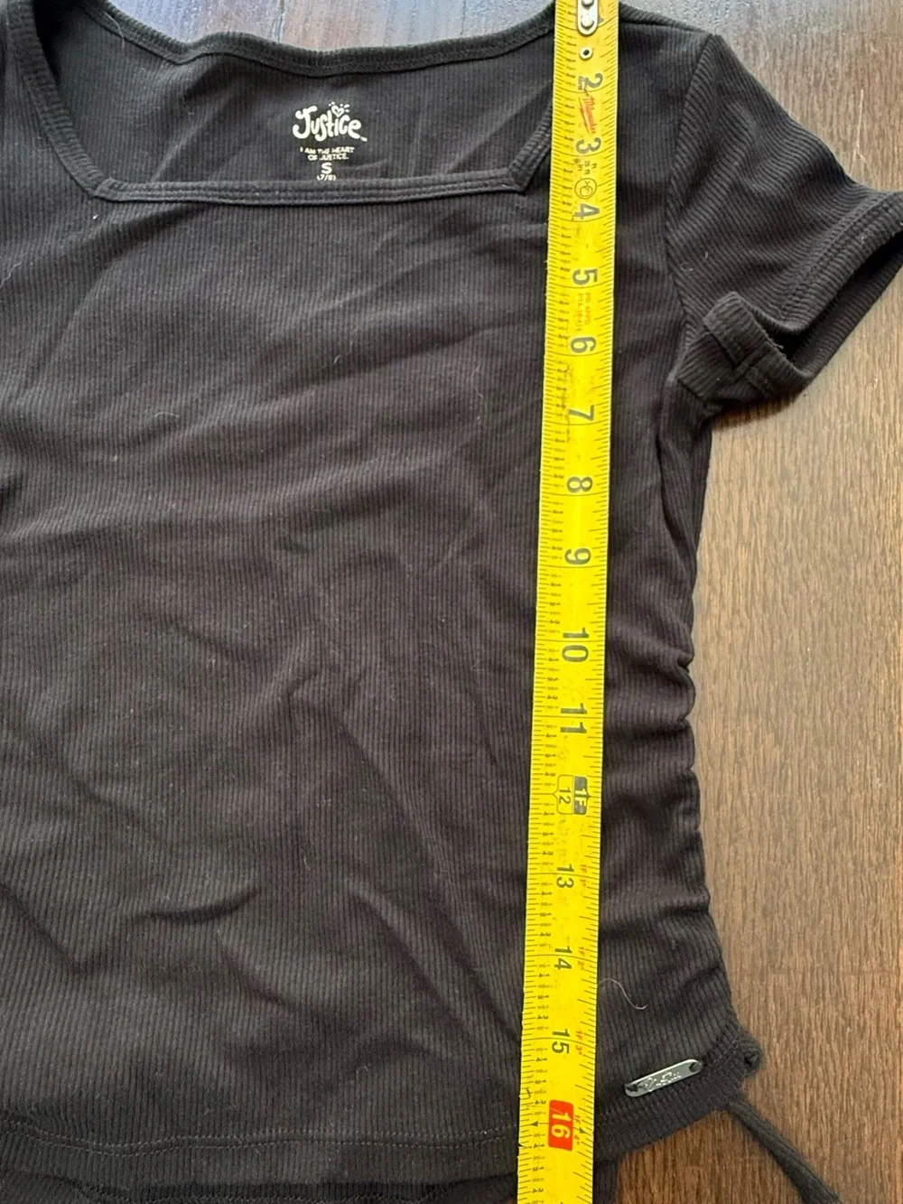 Justice Black Short Sleeve Square Neck Tee girls size 7/8